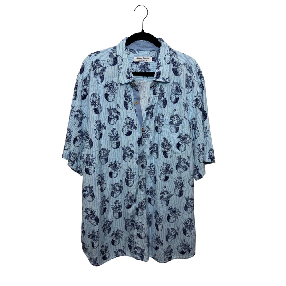 Tommy Bahama Mens Light‎ Blue Veracruz Cay Shirt XLT Tropical Print